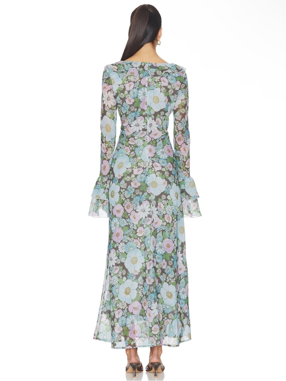 Sister New York Shellona Maxi Ruffle Bell Sleeve Dress in Vintage Floral Medium - Picture 8 of 16